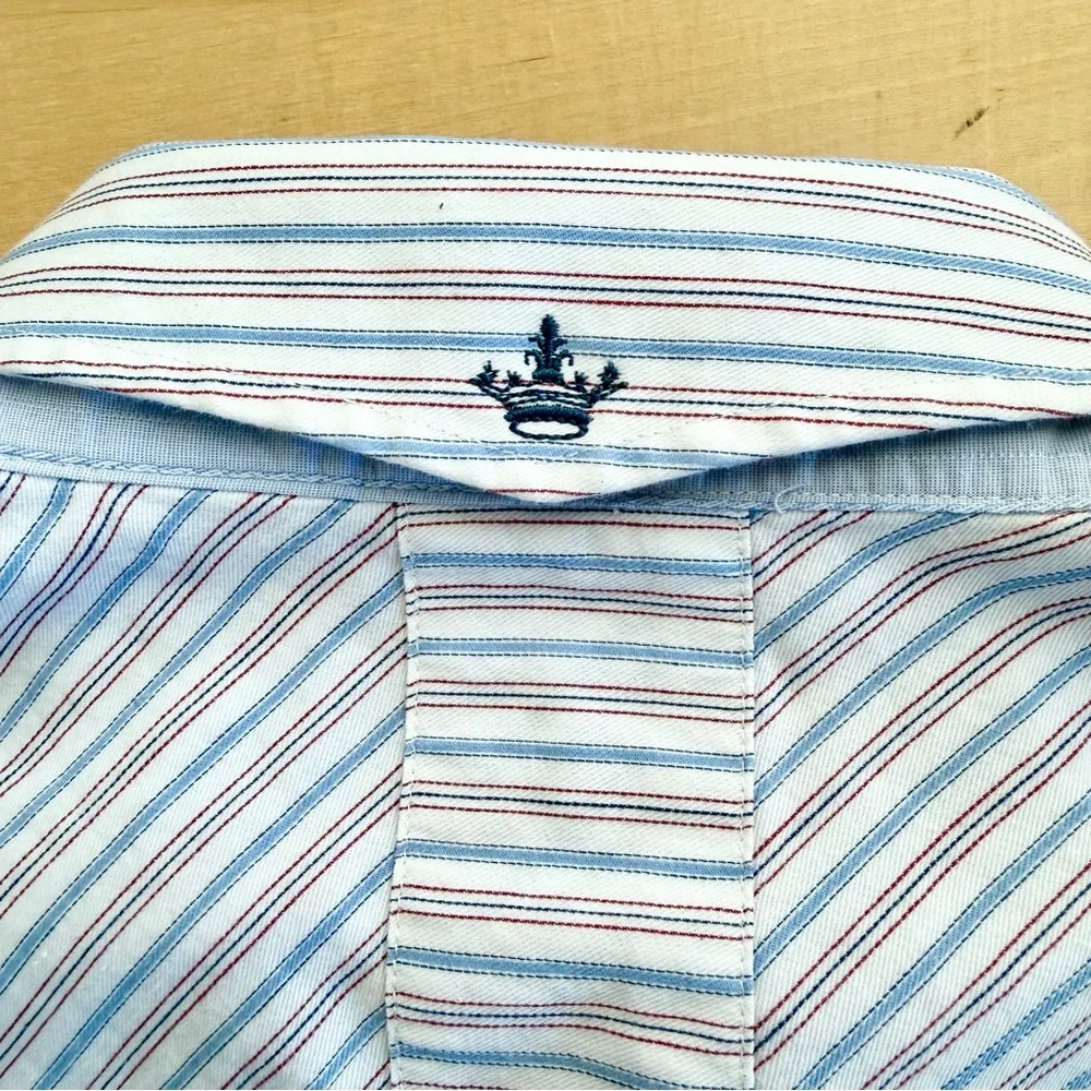 English Laundry 2X Women Shirt Pinstripe Patchwork Grandmacore Embroidered Boho